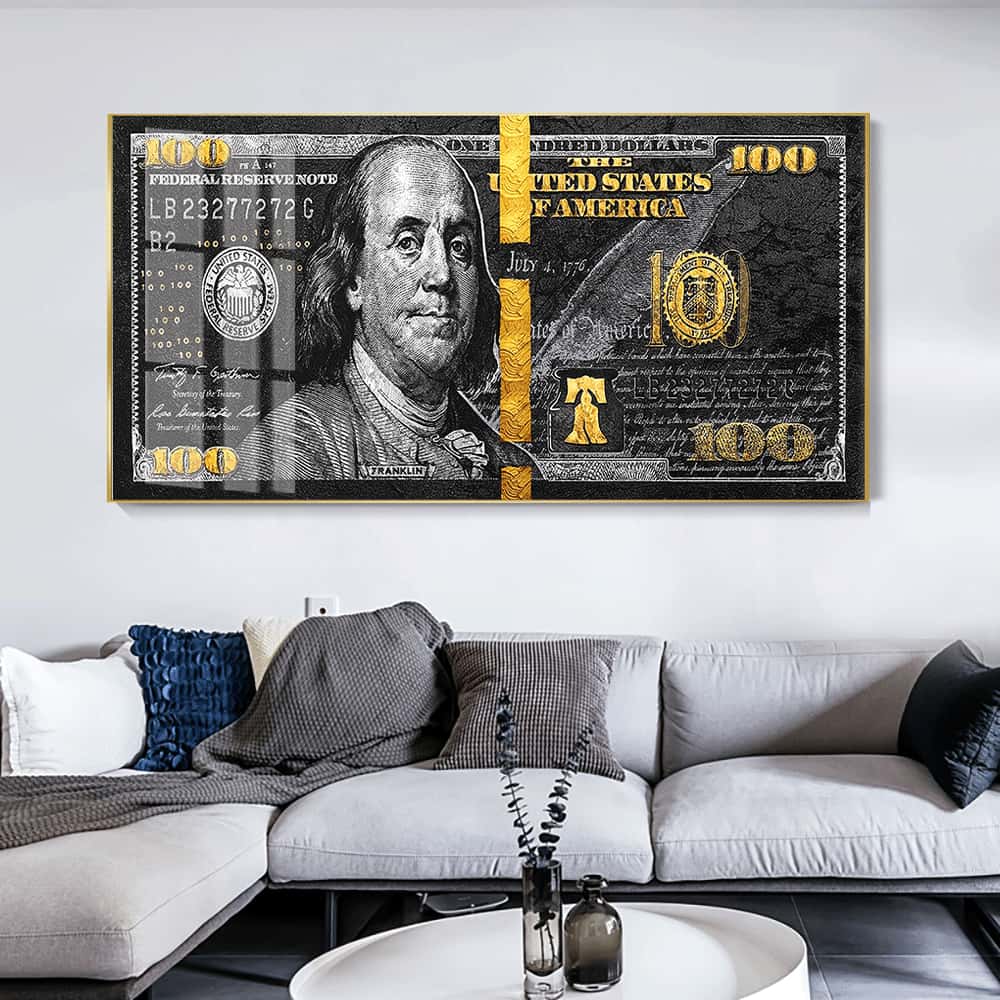 us 100 dollar bill framed print black and gold