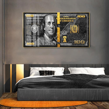 us 100 dollar bill framed print black and gold